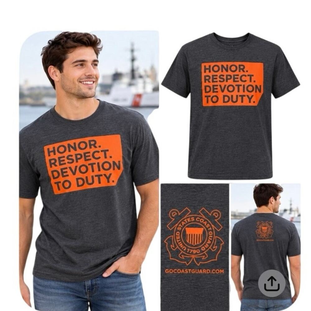 United States Coast Guard T-Shirt Mens Size Large Gray Honor Respect Devotion